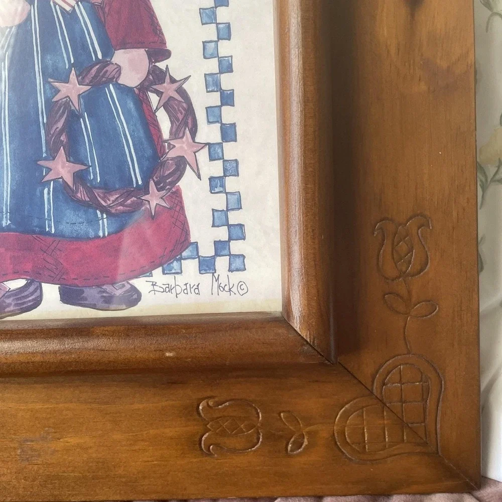 Vintage Wood Picture Frame Hand Carved Hearts Tulips Patriotic B Mack Print
